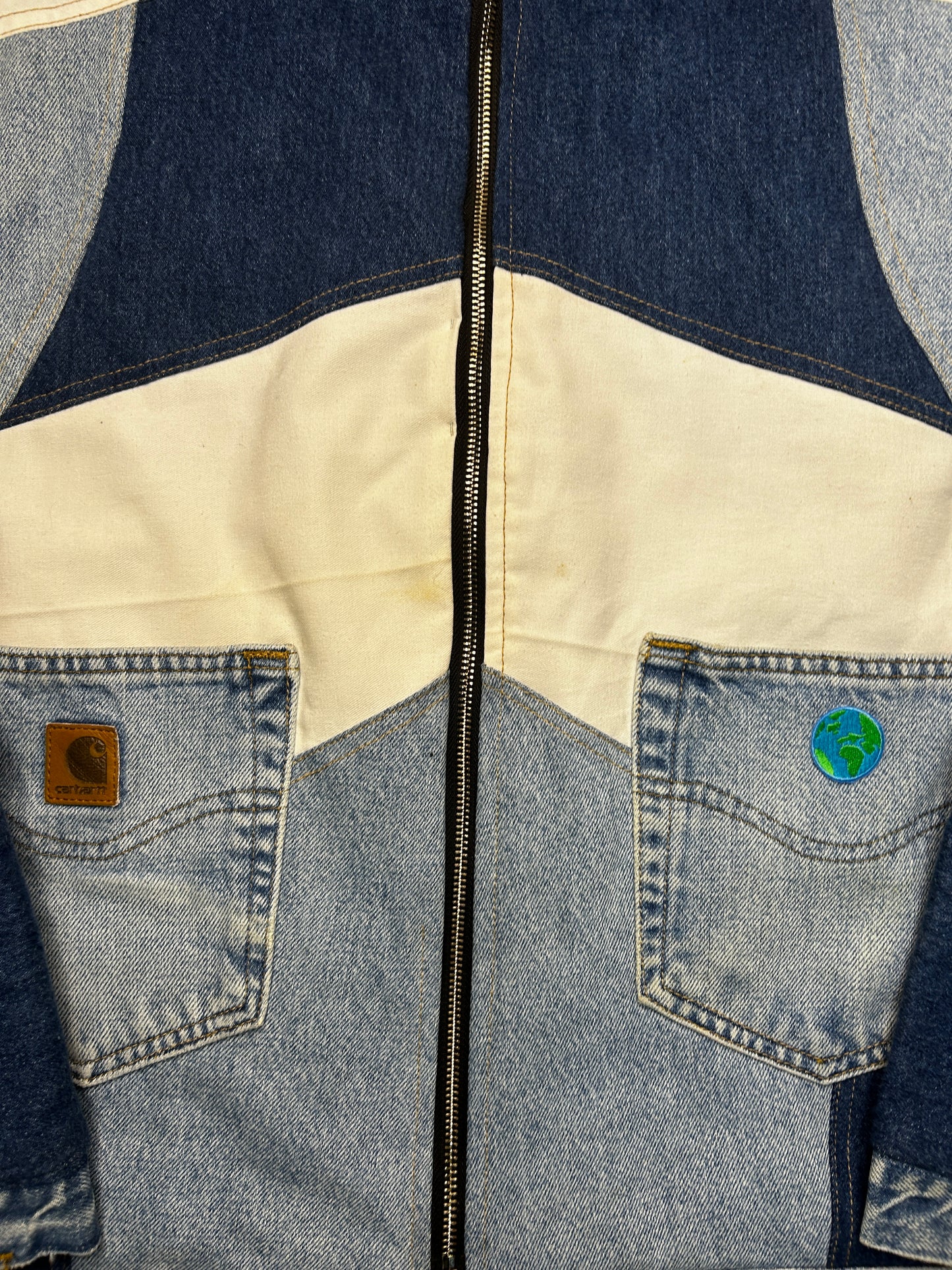 Universal Supply Upcycled Blue and White Jacket - Large