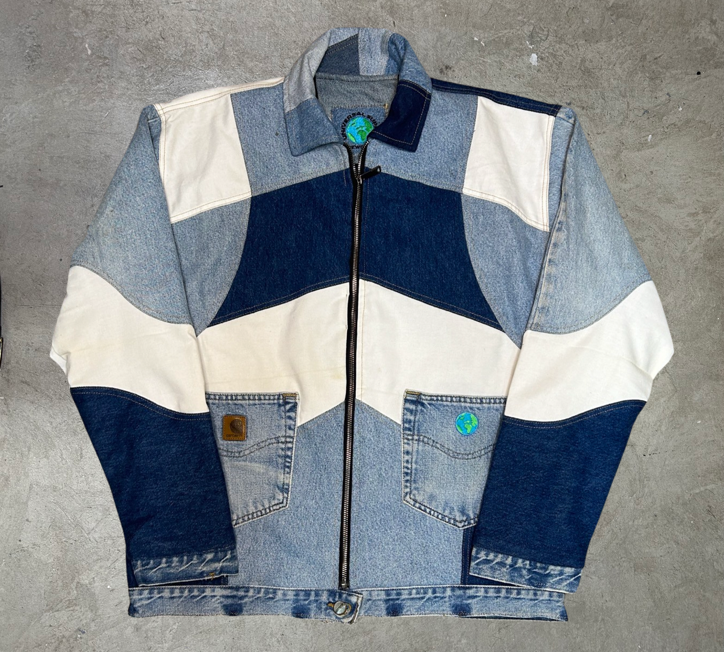 Universal Supply Upcycled Blue and White Jacket - Large